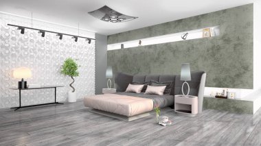 Modern parlak iç. 3D render