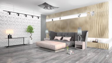 Modern parlak iç. 3D render