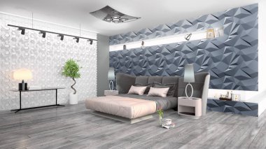 Modern parlak iç. 3D render