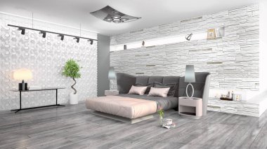 Modern parlak iç. 3D render