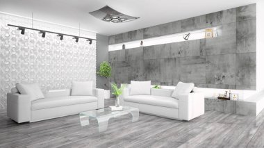Modern parlak iç. 3D render