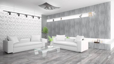 Modern parlak iç. 3D render