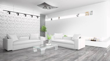 Modern parlak iç. 3D render