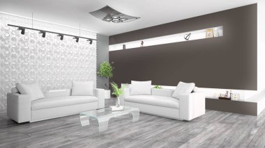Modern parlak iç. 3D render