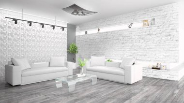 Modern parlak iç. 3D render