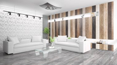 Modern parlak iç. 3D render