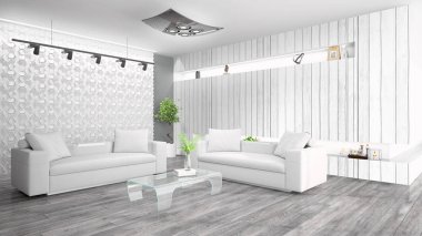Modern parlak iç. 3D render
