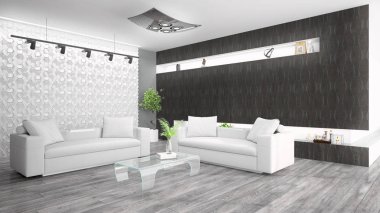 Modern parlak iç. 3D render