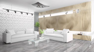 Modern parlak iç. 3D render