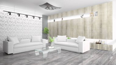 Modern parlak iç. 3D render