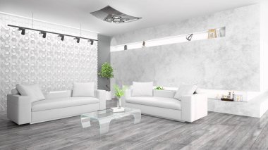Modern parlak iç. 3D render