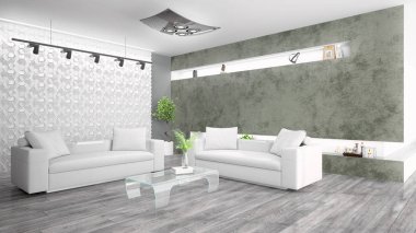 Modern parlak iç. 3D render