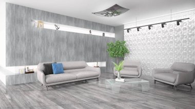 Modern parlak iç. 3D render