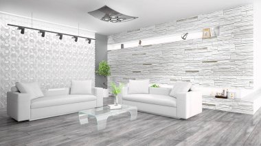 Modern parlak iç. 3D render