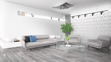 Modern parlak iç. 3D render