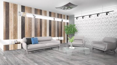 Modern parlak iç. 3D render