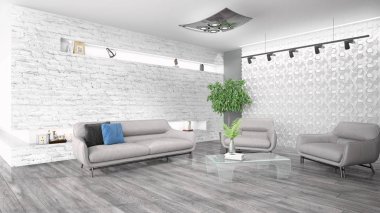 Modern parlak iç. 3D render