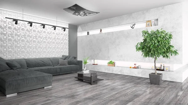 Modern parlak iç. 3D render — Stok fotoğraf