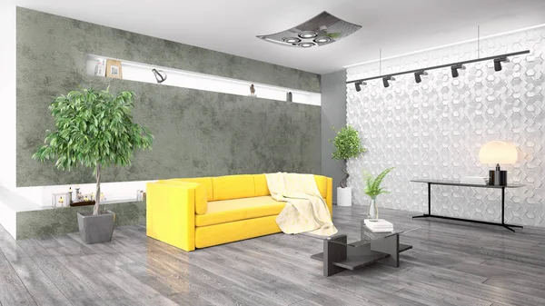 Modern parlak iç. 3D render — Stok fotoğraf