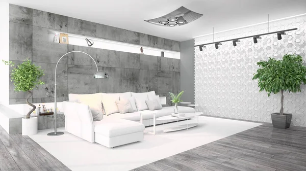 Modern parlak iç. 3D render — Stok fotoğraf