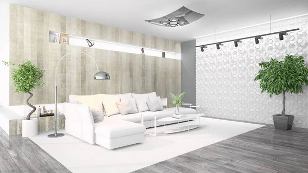 Modern parlak iç. 3D render — Stok fotoğraf