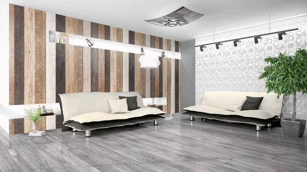 Modern parlak iç. 3D render