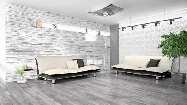 Modern parlak iç. 3D render