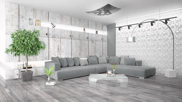 Moderne lichte interieur. 3D-rendering — Stockfoto