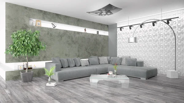 Modern parlak iç. 3D render — Stok fotoğraf