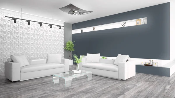 Modern parlak iç. 3D render