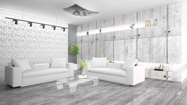 Modern parlak iç. 3D render