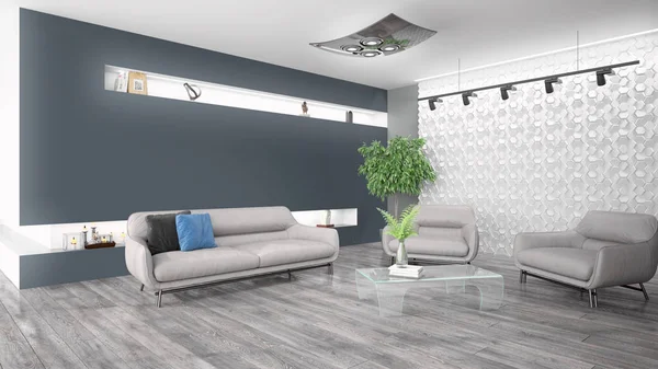 Moderne lichte interieur. 3D-rendering — Stockfoto