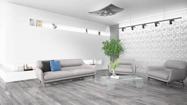 Modern parlak iç. 3D render — Stok fotoğraf