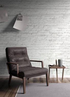 Modern parlak iç. 3D render