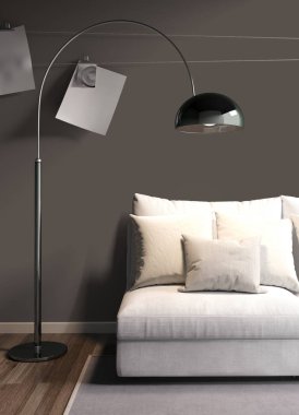 Modern parlak iç. 3D render