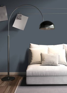 Modern parlak iç. 3D render