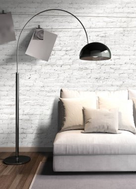 Modern parlak iç. 3D render