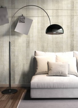 Modern parlak iç. 3D render