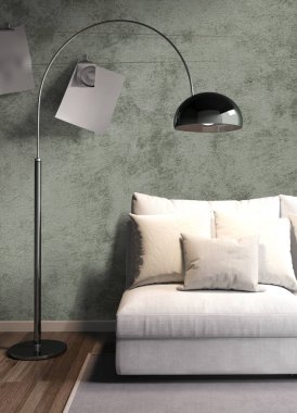 Modern parlak iç. 3D render