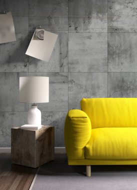 Modern parlak iç. 3D render