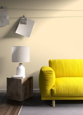 Modern parlak iç. 3D render