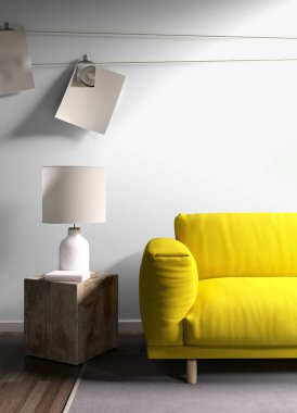 Modern parlak iç. 3D render