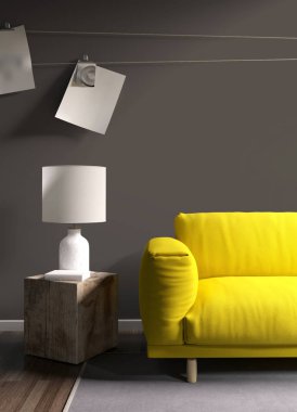 Modern parlak iç. 3D render