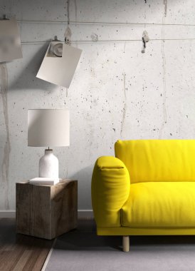 Modern parlak iç. 3D render