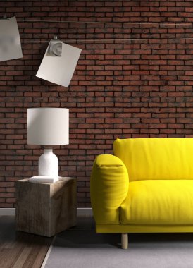 Modern parlak iç. 3D render