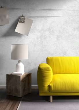 Modern parlak iç. 3D render