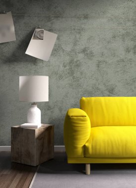 Modern parlak iç. 3D render