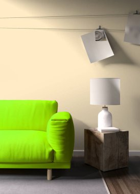 Modern parlak iç. 3D render