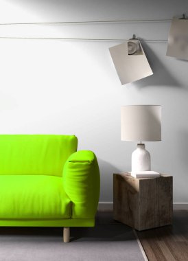 Modern parlak iç. 3D render