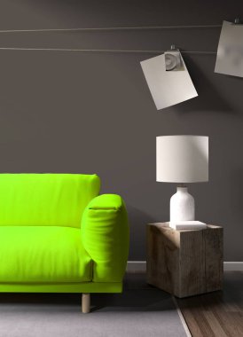 Modern parlak iç. 3D render